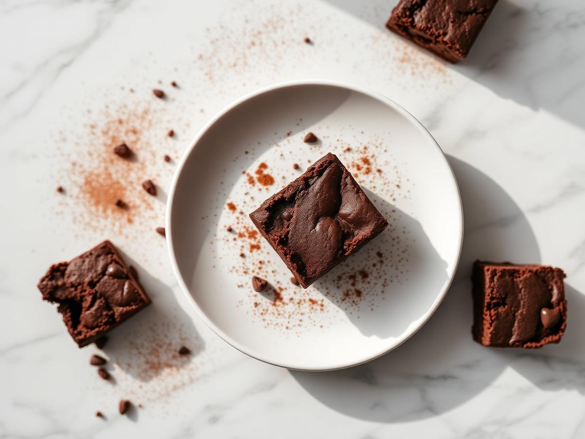 Greek Yogurt Protein Brownie Bites served on a white plate, photographed from above