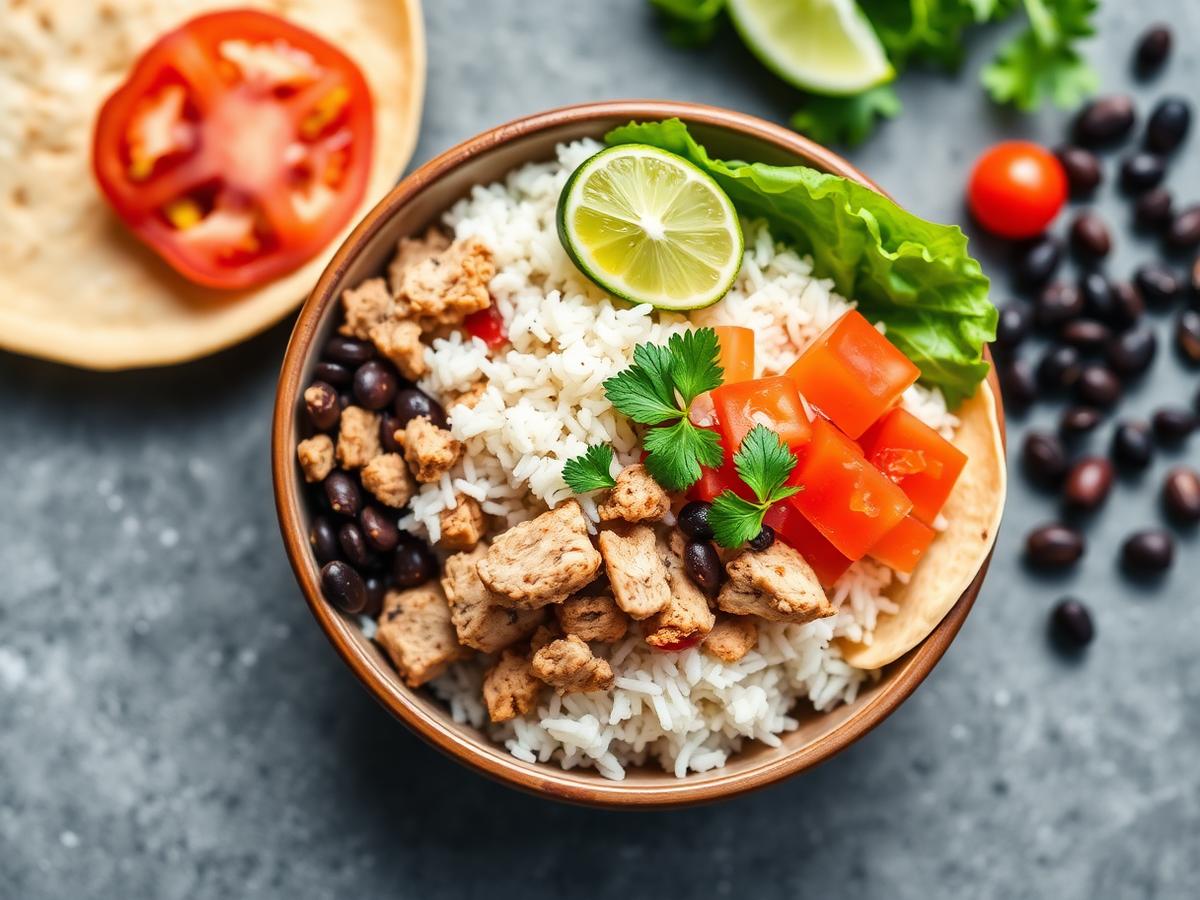 Turkey Taco Bowls served on a white plate, photographed from above